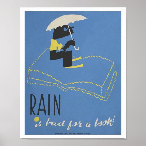 Vintage Rain is Bad for a Book WPA Poster_ 8x10 Poster