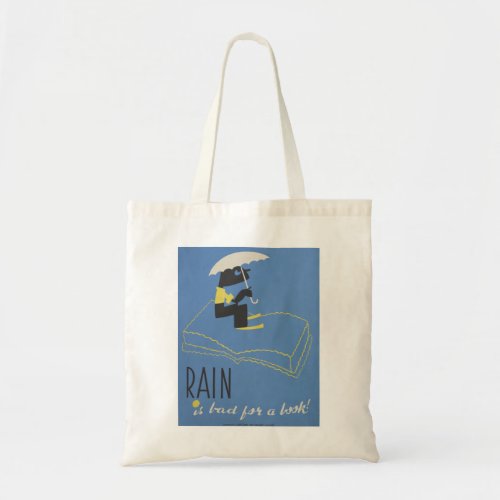 Vintage Rain is Bad for a Book WPA Poster Bag