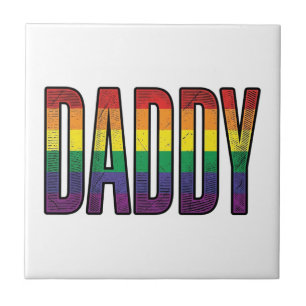 Vintage Rainbow Daddy Pride Typography T-Shirt_1 Ceramic Tile