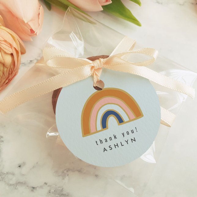 Vintage Rainbow Favor Tags (Vintage rainbow on mint blue thank you favor gift tag)