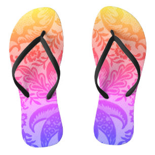 Vintage Rainbow Floral Botanical Pattern Flip Flops