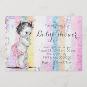 Vintage Rainbow Girl Baby Shower Invitation