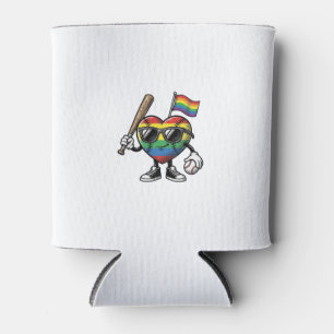 Vintage Rainbow Heart Baseball Pride Shirt Design_ Can Cooler