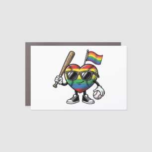 Vintage Rainbow Heart Baseball Pride Shirt Design_ Car Magnet