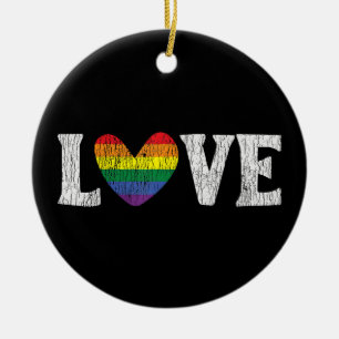 Vintage Rainbow Love Proud Family Matching Gay Les Ceramic Ornament