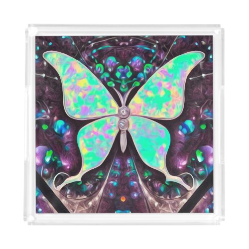 Vintage Rainbow Opal Butterfly 2 Acrylic Tray