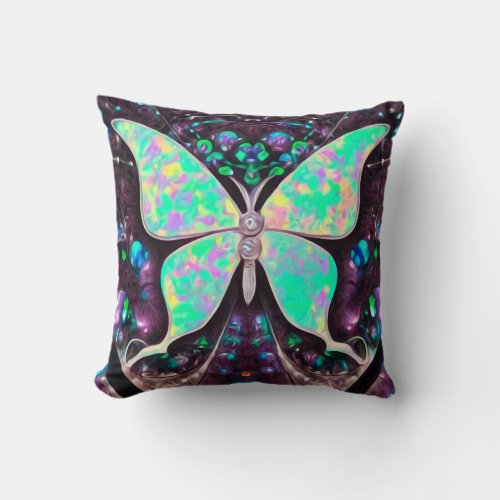 Vintage Rainbow Opal Butterfly 2 Throw Pillow
