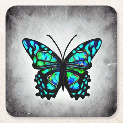 Vintage Rainbow Opal Butterfly 6 Square Paper Coaster