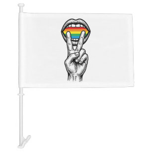 Vintage Rainbow Peace Hand Pride Vector Shirt_1 Car Flag