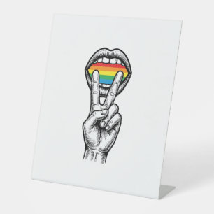 Vintage Rainbow Peace Hand Pride Vector Shirt_1 Pedestal Sign