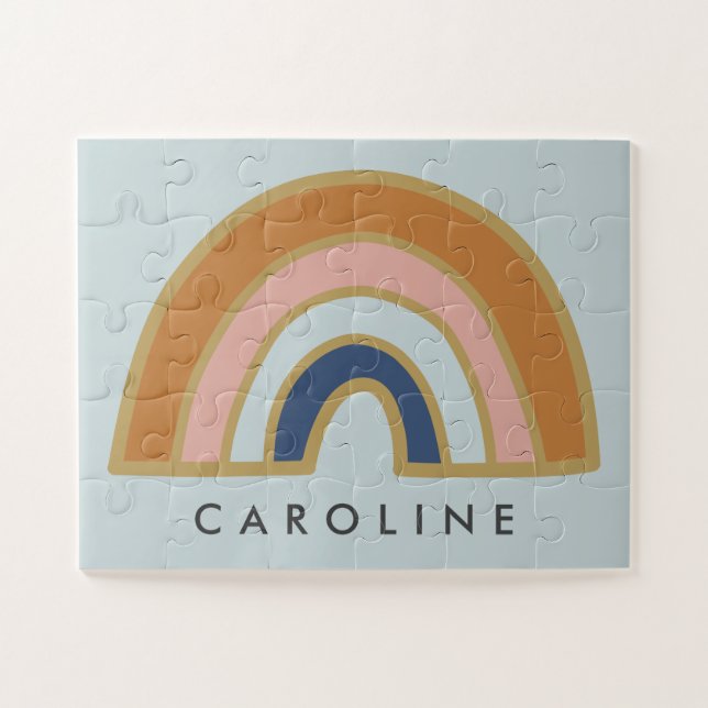 Vintage Rainbow Personalized Name Kids Jigsaw Puzzle (Horizontal)
