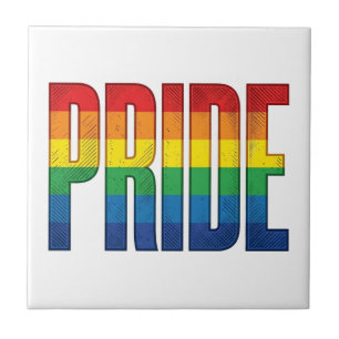 Vintage Rainbow Pride Typography Shirt Design_1 Ceramic Tile
