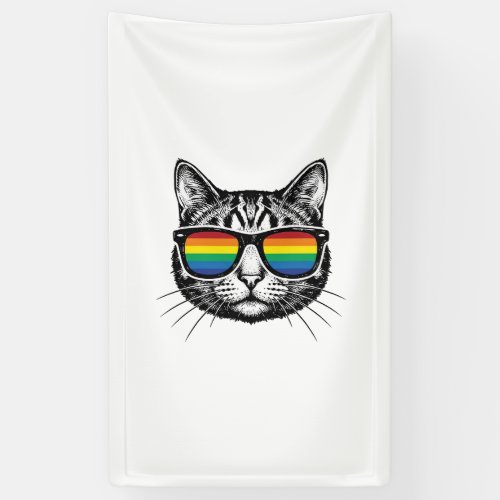 Vintage Rainbow Sunglasses Cat Pride Shirt Design_ Banner