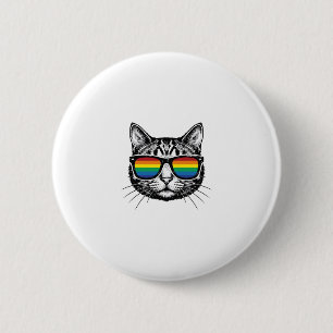 Vintage Rainbow Sunglasses Cat Pride Shirt Design_ Button