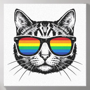 Vintage Rainbow Sunglasses Cat Pride Shirt Design_ Canvas Photo Tile