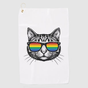 Vintage Rainbow Sunglasses Cat Pride Shirt Design_ Golf Towel