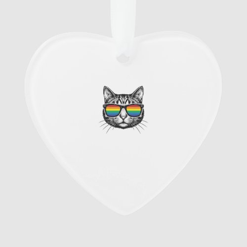 Vintage Rainbow Sunglasses Cat Pride Shirt Design_ Ornament