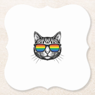 Vintage Rainbow Sunglasses Cat Pride Shirt Design_ Paper Coaster
