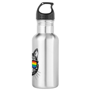 Vintage Rainbow Sunglasses Cat Pride Shirt Design_ Stainless Steel Water Bottle