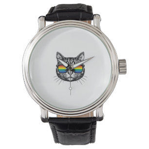 Vintage Rainbow Sunglasses Cat Pride Shirt Design_ Watch