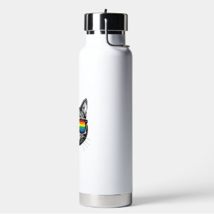 Vintage Rainbow Sunglasses Cat Pride Shirt Design_ Water Bottle