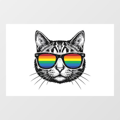 Vintage Rainbow Sunglasses Cat Pride Shirt Design_ Window Cling