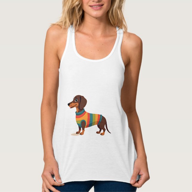 Vintage Rainbow Sweater Dachshund Cute Long Dog Il (Front)