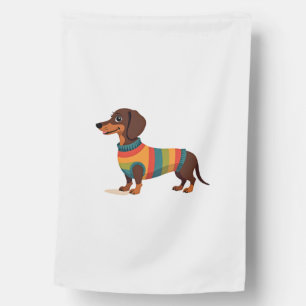 Vintage Rainbow Sweater Dachshund Cute Long Dog Il House Flag