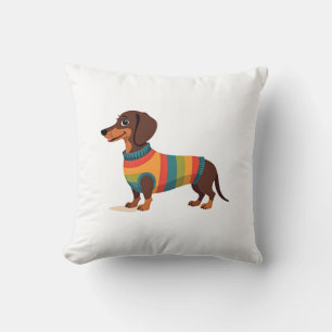 Vintage Rainbow Sweater Dachshund Cute Long Dog Il Throw Pillow