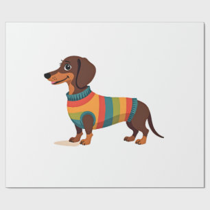 Vintage Rainbow Sweater Dachshund Cute Long Dog Il Wrapping Paper
