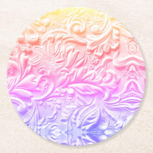 Vintage rainbow tooled leather round paper coaster