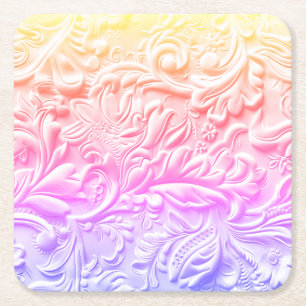 Vintage rainbow tooled leather square paper coaster