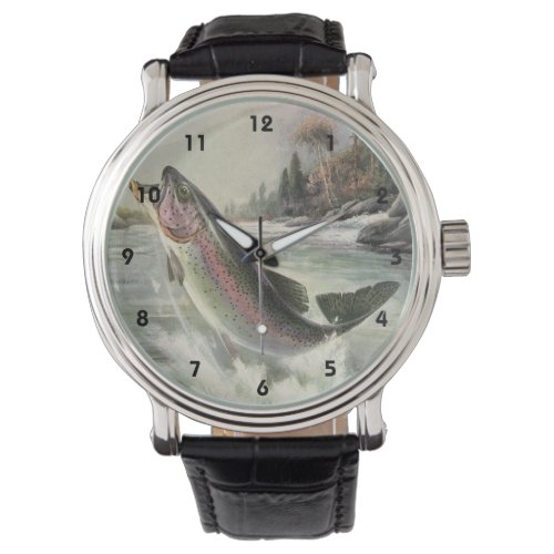 Vintage Rainbow Trout Fish, Fisherman Fishing Wrist Watch