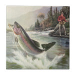 Vintage Rainbow Trout Fisherman Fishing for Fish Ceramic Tile