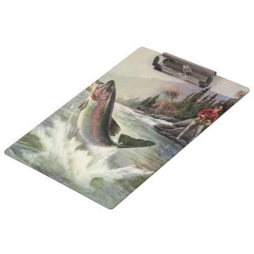 Vintage Rainbow Trout Fisherman Fishing for Fish Clipboard