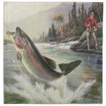 Vintage Rainbow Trout Fisherman Fishing for Fish Cloth Napkin