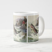 Vintage Rainbow Trout Fisherman Fishing for Fish Giant Coffee Mug (Front Right)