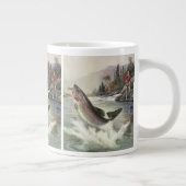 Vintage Rainbow Trout Fisherman Fishing for Fish Giant Coffee Mug (Right)