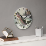 Vintage Rainbow Trout Fisherman Fishing for Fish Large Clock