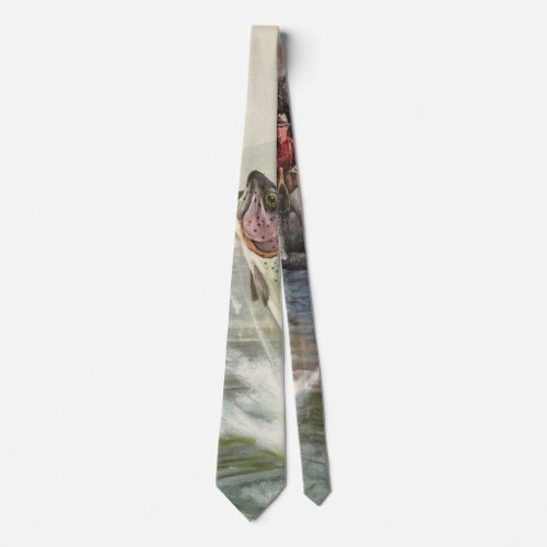 Vintage Rainbow Trout Fisherman Fishing for Fish Neck Tie