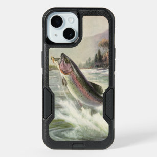 Vintage Rainbow Trout Fisherman Fishing for Fish iPhone 15 Case