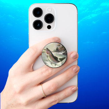 Vintage Rainbow Trout Fisherman Fishing For Fish Popsocket by YesterdayCafe at Zazzle