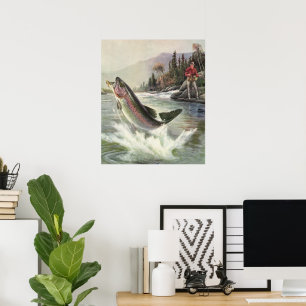 Vintage Rainbow Trout Fisherman Fishing for Fish Poster