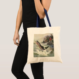 Vintage Rainbow Trout Fisherman Fishing for Fish Tote Bag