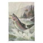 Vintage Rainbow Trout Fisherman Fishing for Fish Towel
