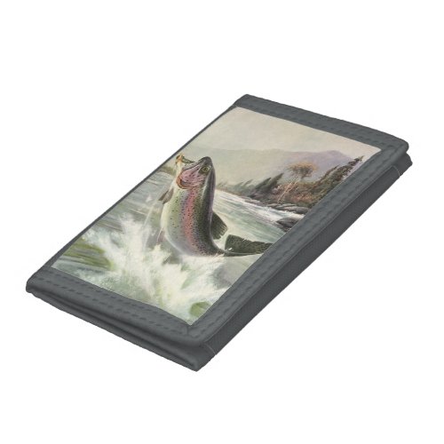 Vintage Rainbow Trout Fisherman Fishing for Fish Tri_fold Wallet