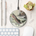 Vintage Rainbow Trout Fisherman Fishing for Fish Wireless Charger