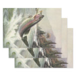 Vintage Rainbow Trout Fisherman Fishing for Fish Wrapping Paper Sheets