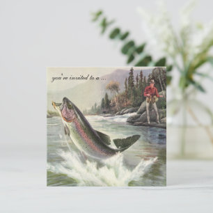 Vintage Rainbow Trout Fisherman Fishing Retirement Invitation