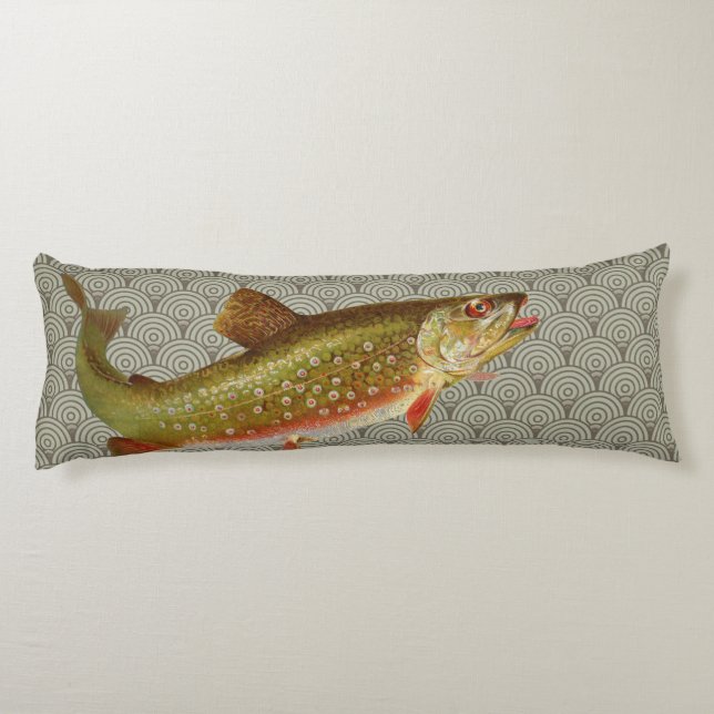 Vintage Rainbow Trout Fly Fishing Body Pillow (Back)